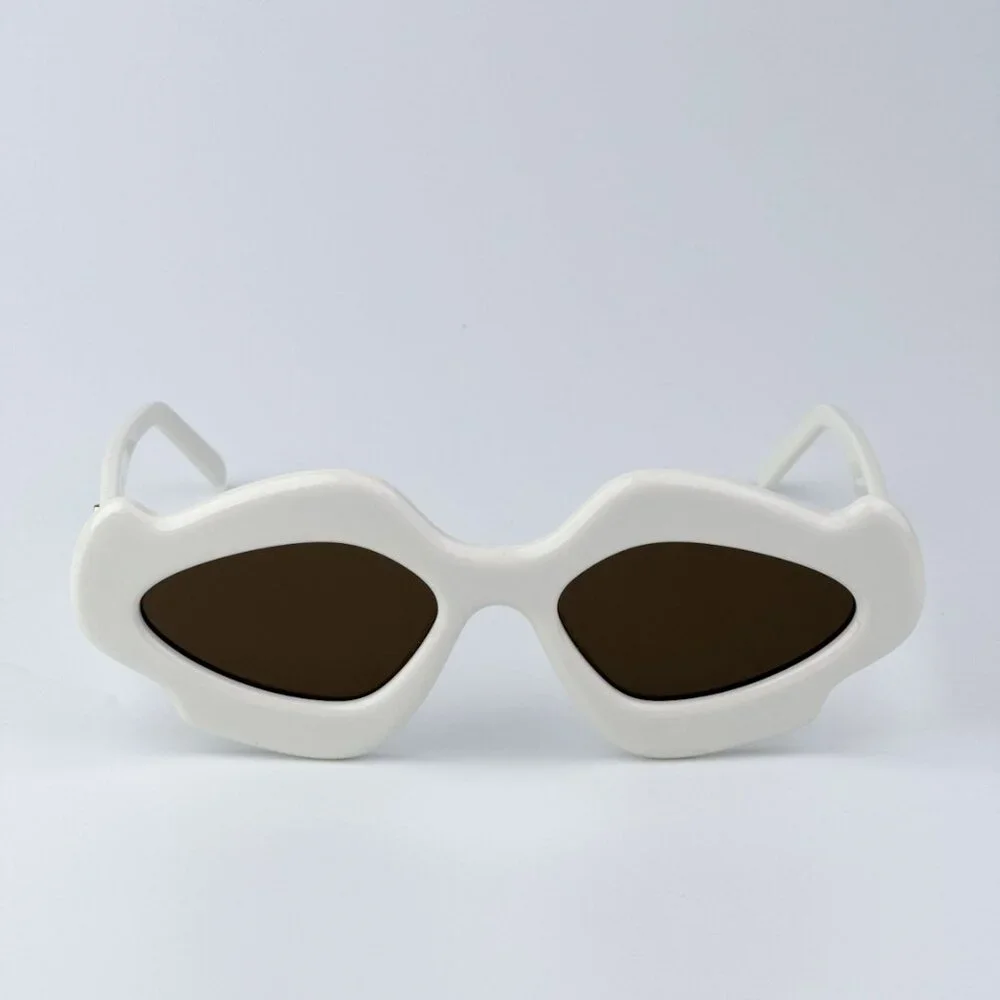 Loewe Men BRAND NEW Sunglasses LW40109U 21E CURVY Shiny Ivory Brown Geometric